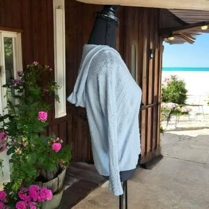 Vila Milano Hooded Light Blue V-Neck Knit Top – Size Small